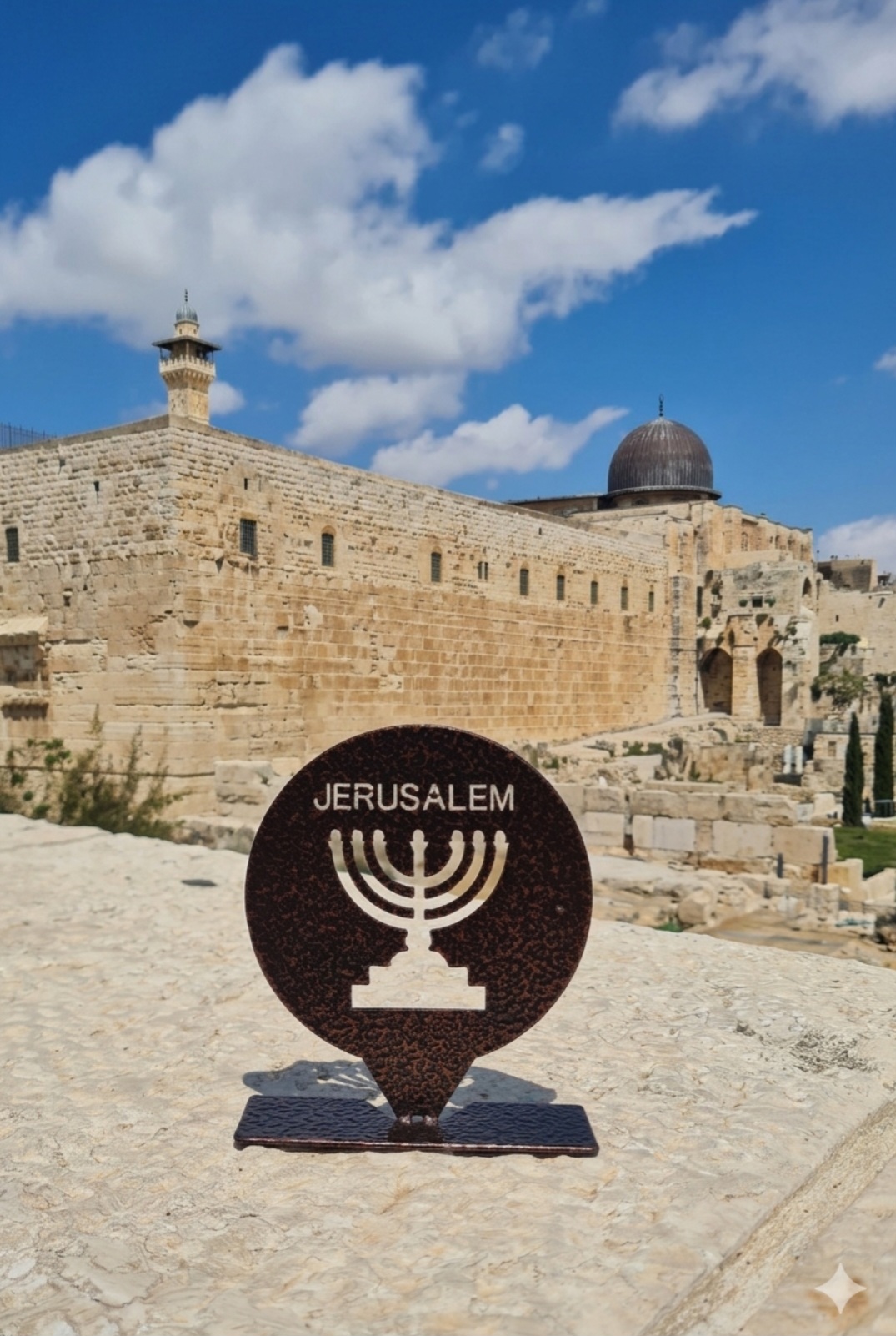 DT008R Round Menorah “Jerusalem” — Decorative Metal Display (Hammered Copper Finish) - Image 13