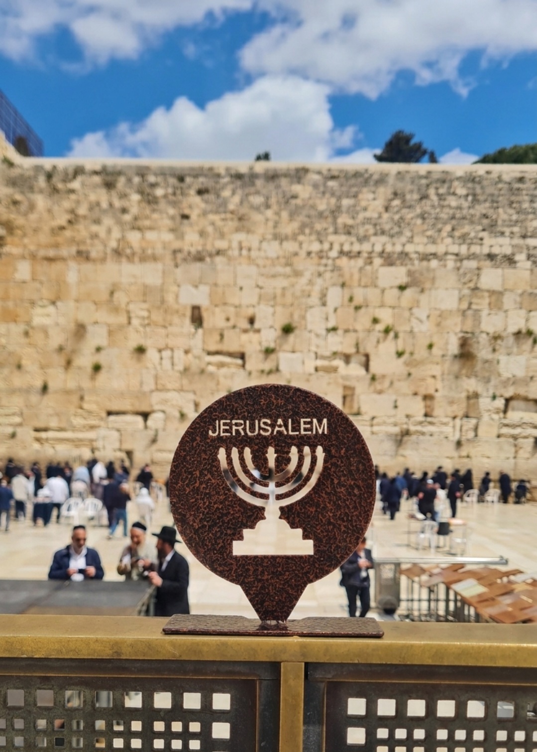 DT008R Round Menorah “Jerusalem” — Decorative Metal Display (Hammered Copper Finish) - Image 14